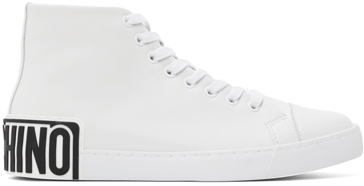 Photo: Moschino White Logo Heel High Sneakers