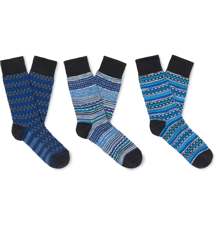 Photo: Missoni - Three-Pack Crochet-Knit and Cotton-Blend Socks - Blue