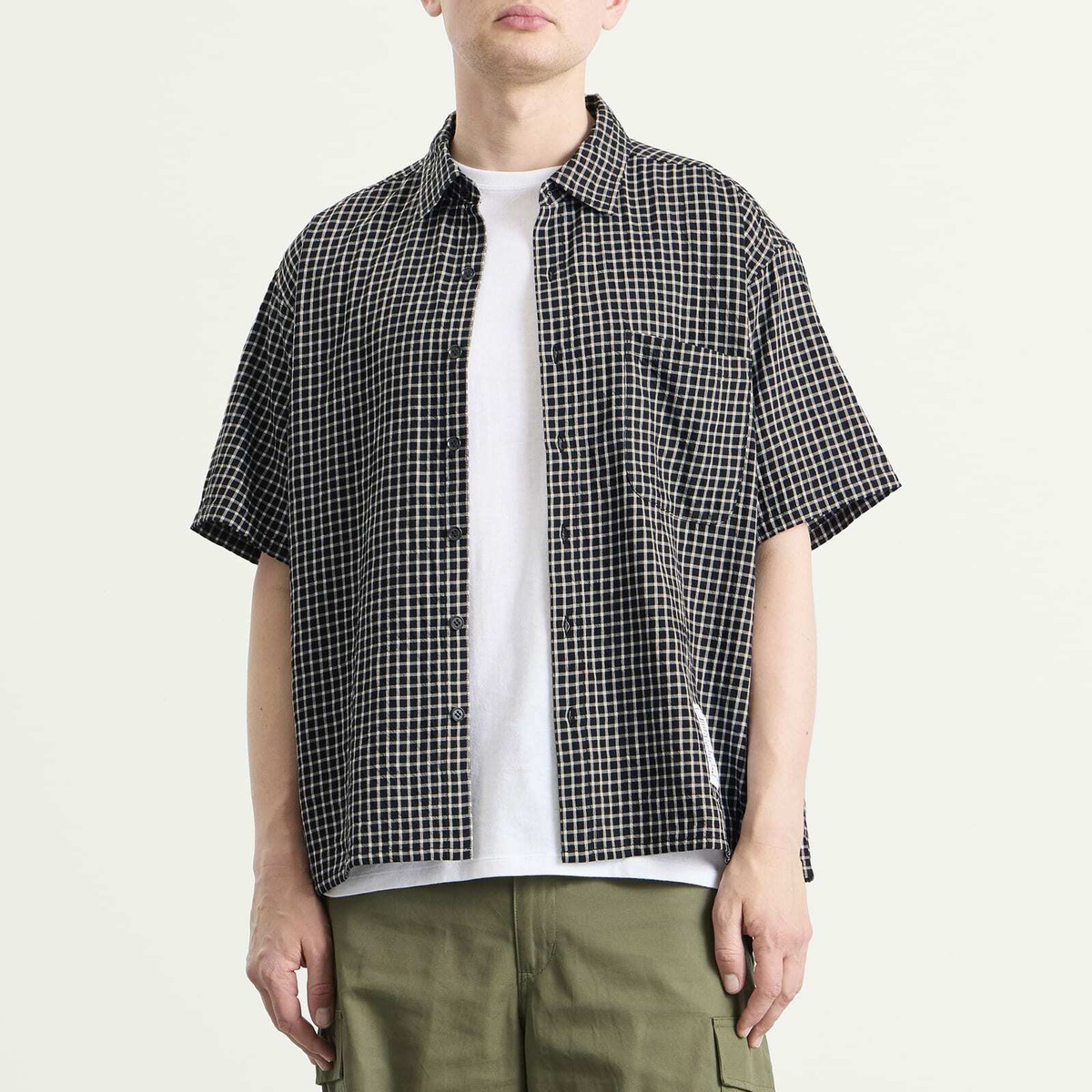 Neighborhood Men's BW Check Short Sleeve Shirt in Black