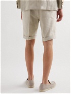 De Petrillo - Slim-Fit Pleated Linen Bermuda Shorts - Neutrals
