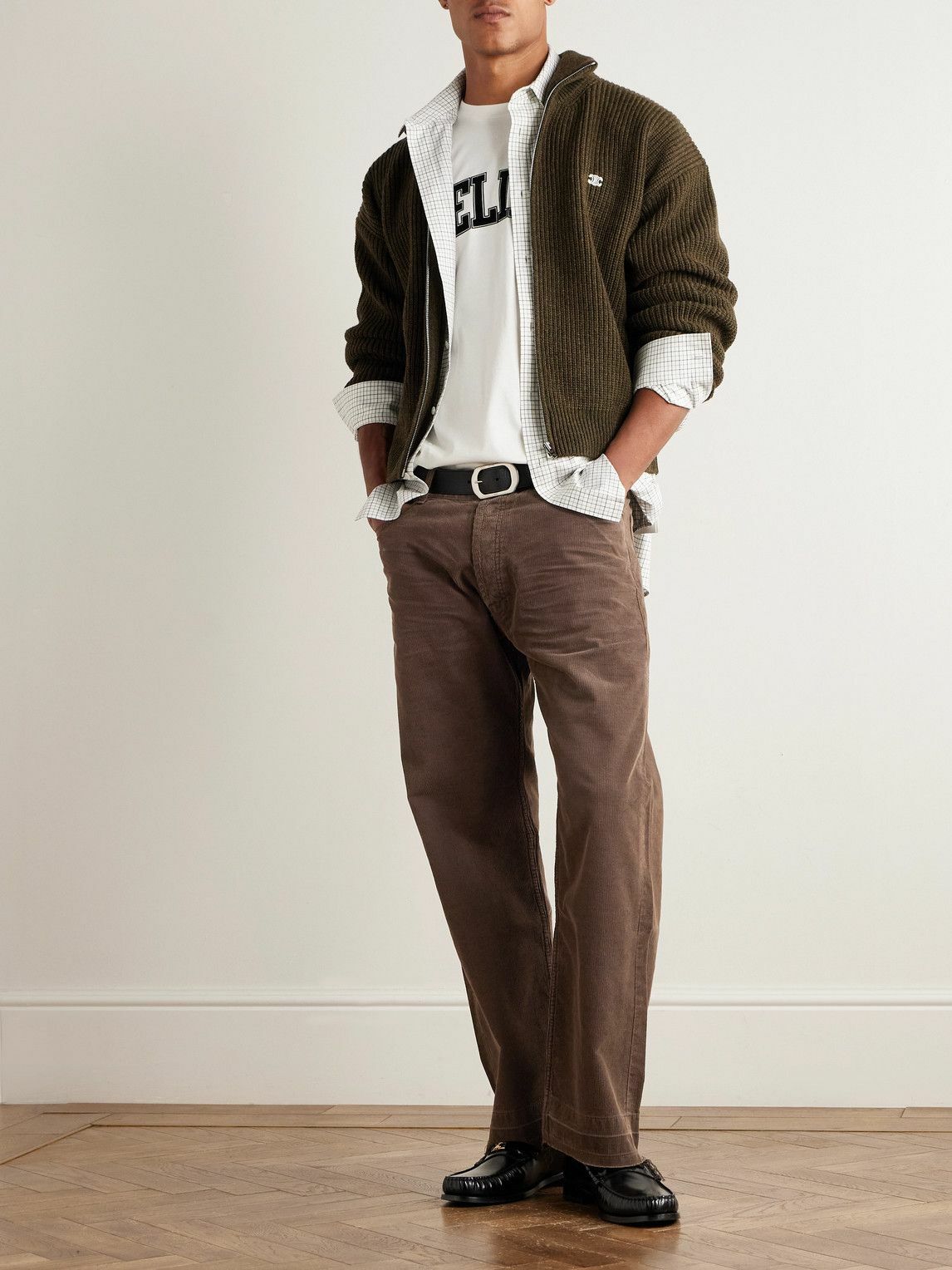 CELINE - Wesley Straight-Leg Cotton-Corduroy Trousers - Brown
