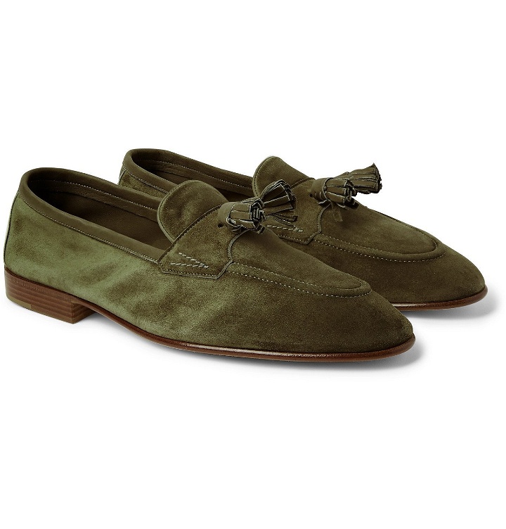 Photo: Edward Green - Portland Leather-Trimmed Suede Tasselled Loafers - Green