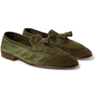 Edward Green - Portland Leather-Trimmed Suede Tasselled Loafers - Green