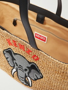 KENZO - Large Embroidered Leather-Trimmed Raffia Tote Bag