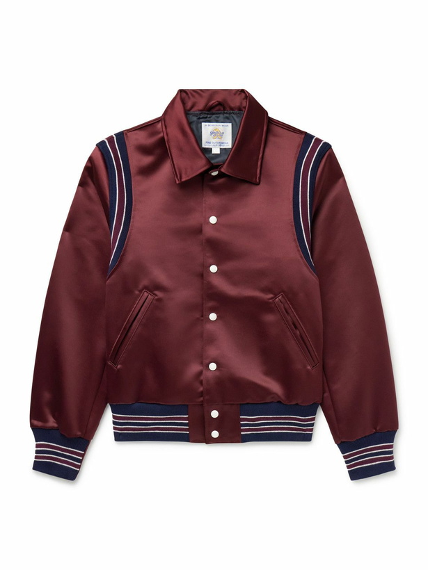 Photo: Golden Bear - Striped Cotton-Blend Trimmed Satin Varsity Jacket - Burgundy