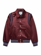 Golden Bear - Striped Cotton-Blend Trimmed Satin Varsity Jacket - Burgundy