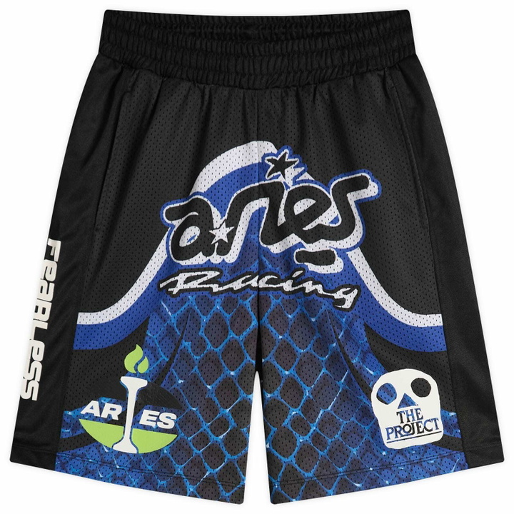 Photo: END. x Aries Moto Dodgem Airtex Short in Black/Blue
