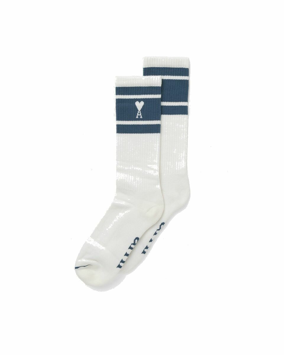 Photo: Ami Paris Ami De Coeur Striped Socks Blue/White - Mens - Socks