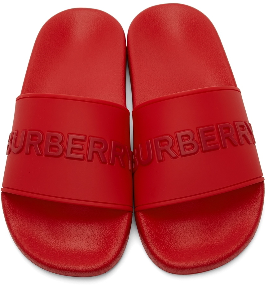 Burberry Red Embossed Logo Slides