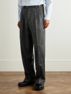 mfpen - Straight-Leg Pleated Striped Wool and Silk-Blend Trousers - Gray