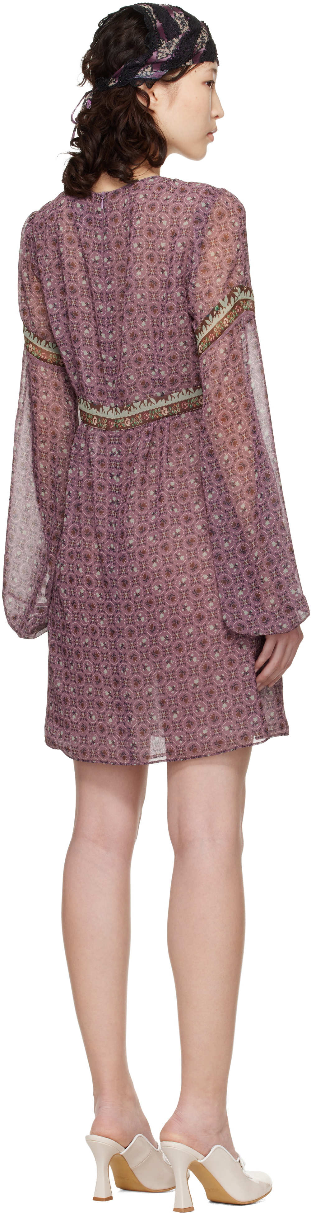 Anna Sui Purple Puff Sleeve Minidress