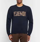 Fendi - Slim-Fit Logo-Intarsia Cashmere Sweater - Men - Navy