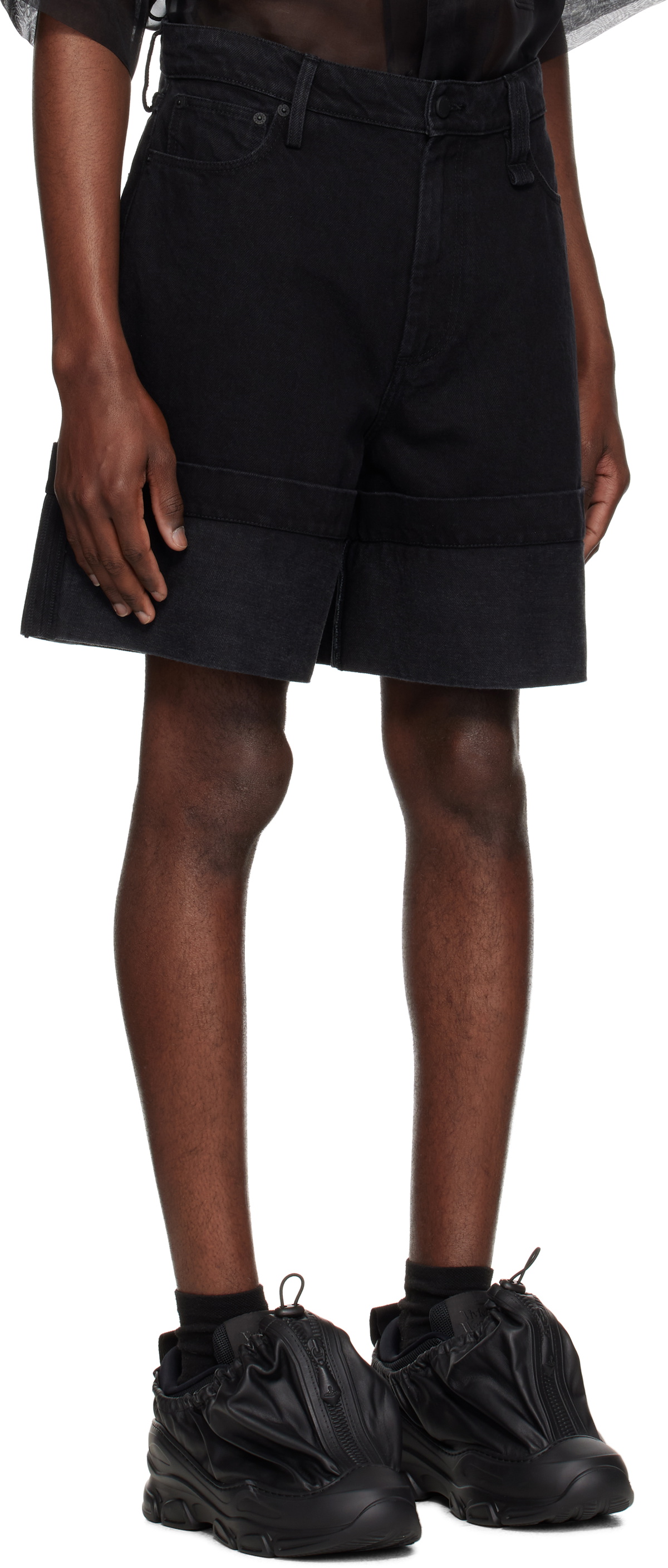 Simone Rocha Black Wide Leg Puddle Denim Shorts