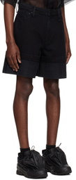 Simone Rocha Black Wide Leg Puddle Denim Shorts
