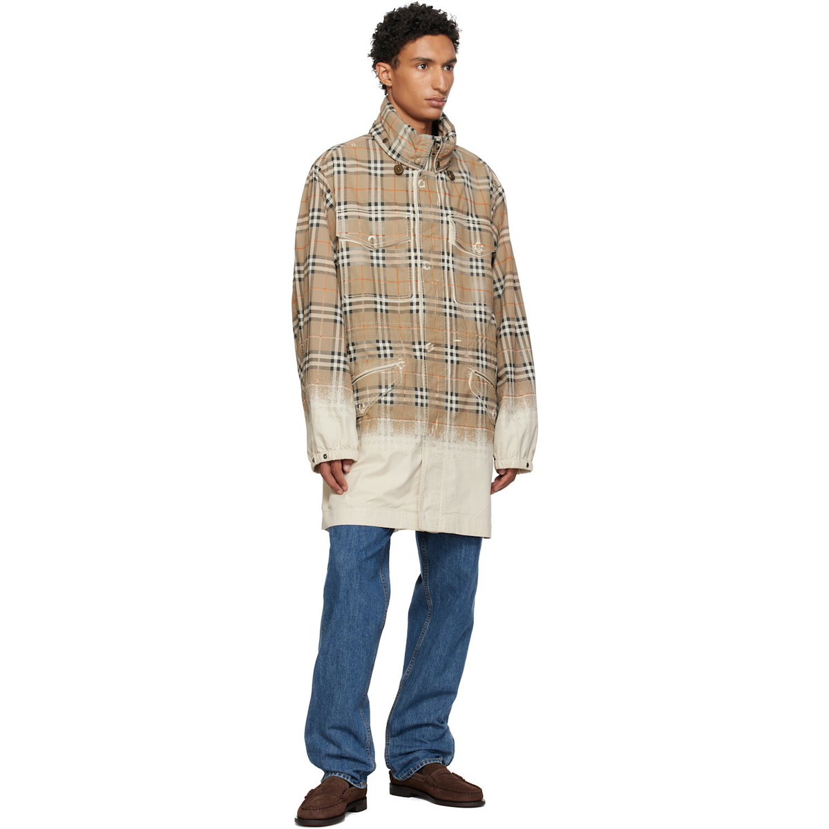 Burberry Beige Gradient Check Tropical Gabardine Parka