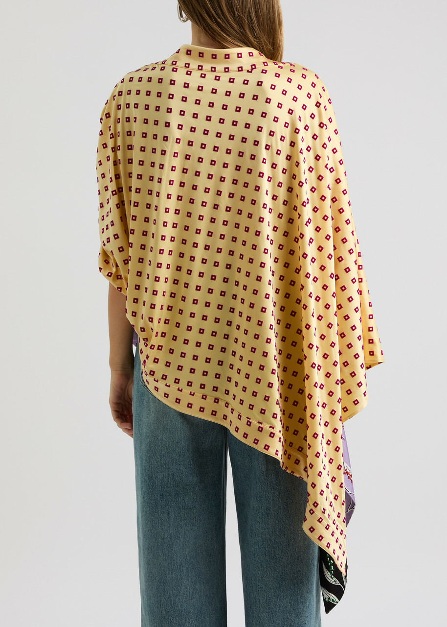Rabanne Flocked Printed Cape-effect Satin top Multicoloured 1
