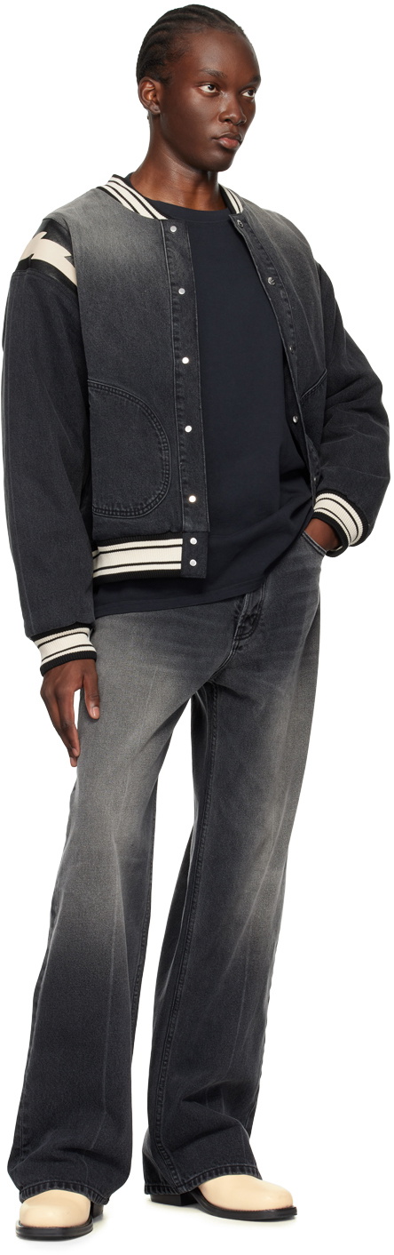Rhude Black Lightning Varsity Denim Bomber Jacket