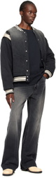 Rhude Black Lightning Varsity Denim Bomber Jacket
