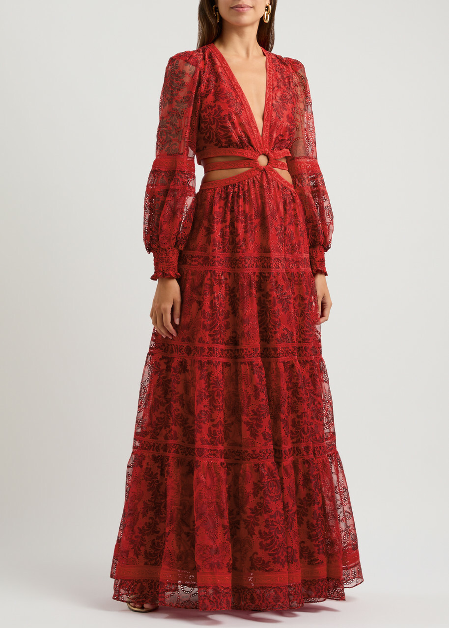 【Alice+Olivia】PATRICA シースルー ティアード マキシ丈ドレス Patrica Tiered Dress In Island Dreams Multi | Alice + Olivia