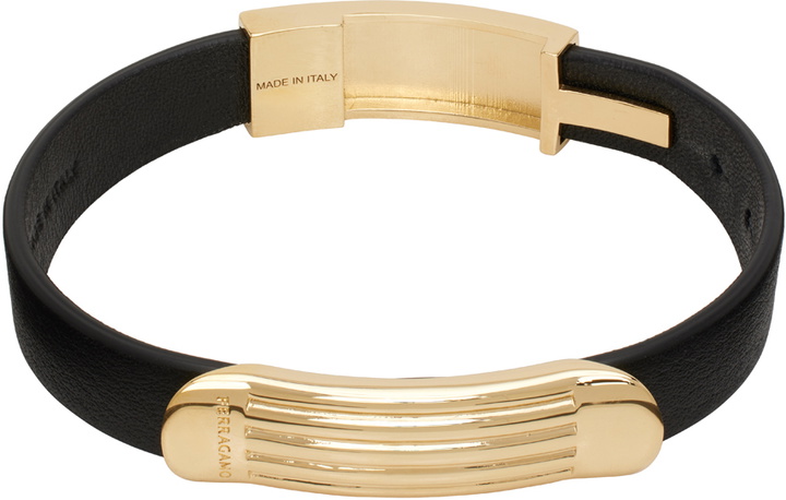 Ferragamo Black Gancini Leather Bracelet Salvatore Ferragamo display picture 2