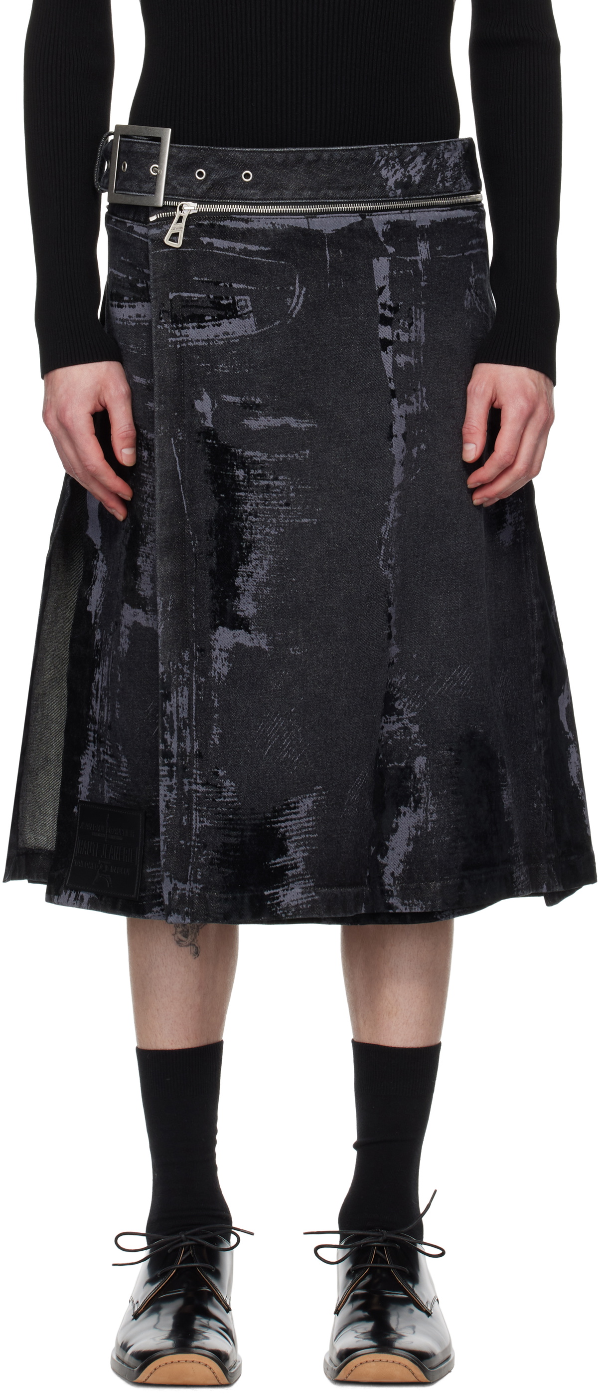 Jean Paul Gaultier Black 'The Flocked' Denim Skirt