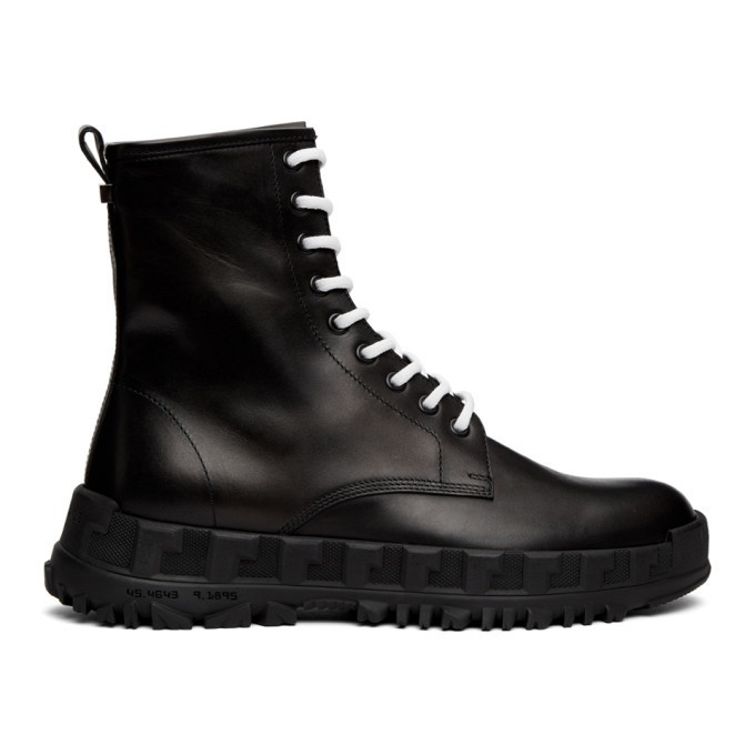 Photo: Versace Black Leather Combat Boots