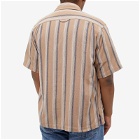 General Admission Men's Fly Front Vacation Shirt in Beige Stripe
