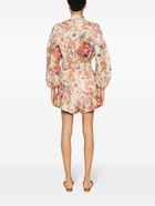 ZIMMERMANN - Floral Print Belted Linen Short Playsuit