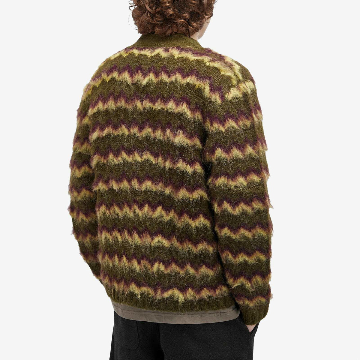 Brain Dead Men's Zig Zag Stripe Cardigan in Olive Multi Brain Dead Men's Zig Zag Stripe Cardigan in Olive Multi
