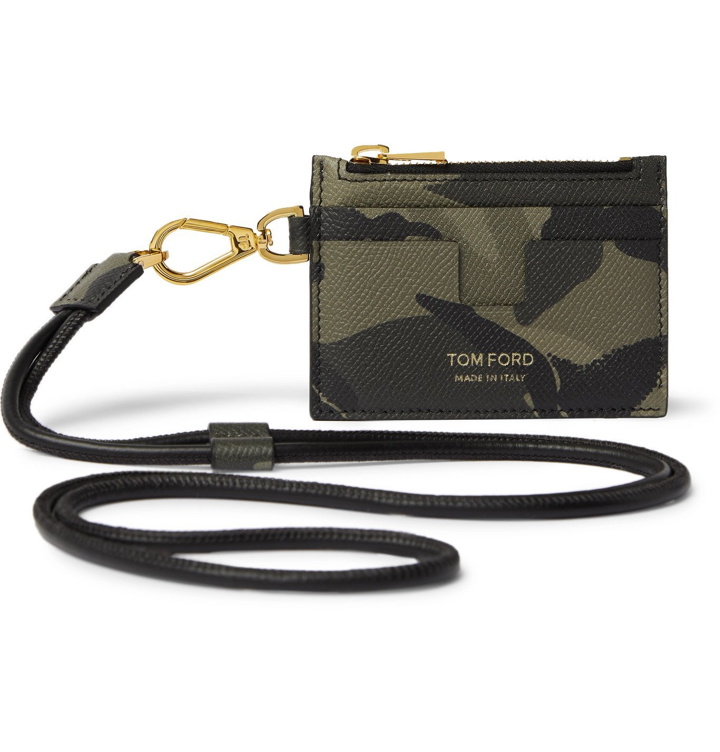 Photo: TOM FORD - Camouflage-Print Leather Cardholder with Lanyard - Green