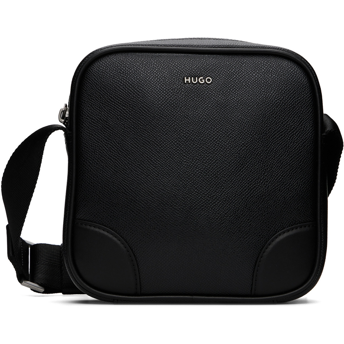 Hugo Black Grained Leather Messenger Bag