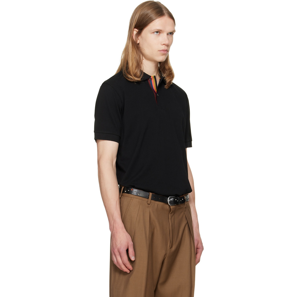 Paul Smith Black Cotton 'Artist Stripe' Placket Polo Shirt