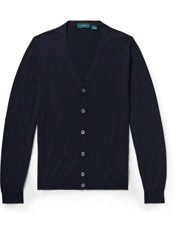 Photo: Incotex - Slim-Fit Virgin Wool-Blend Cardigan - Blue