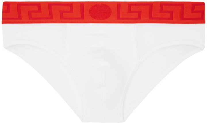 Photo: Versace Underwear White Greca Border Briefs