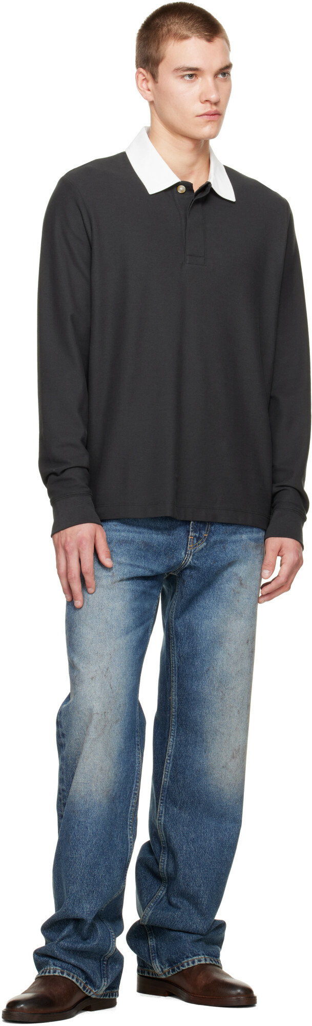 rag & bone Black Piqué Rugby Polo