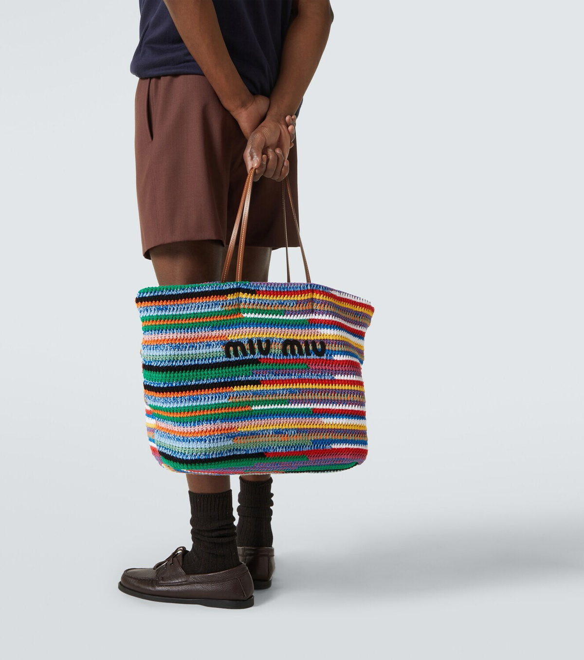 Miu Miu Large crochet leather-trimmed tote bag