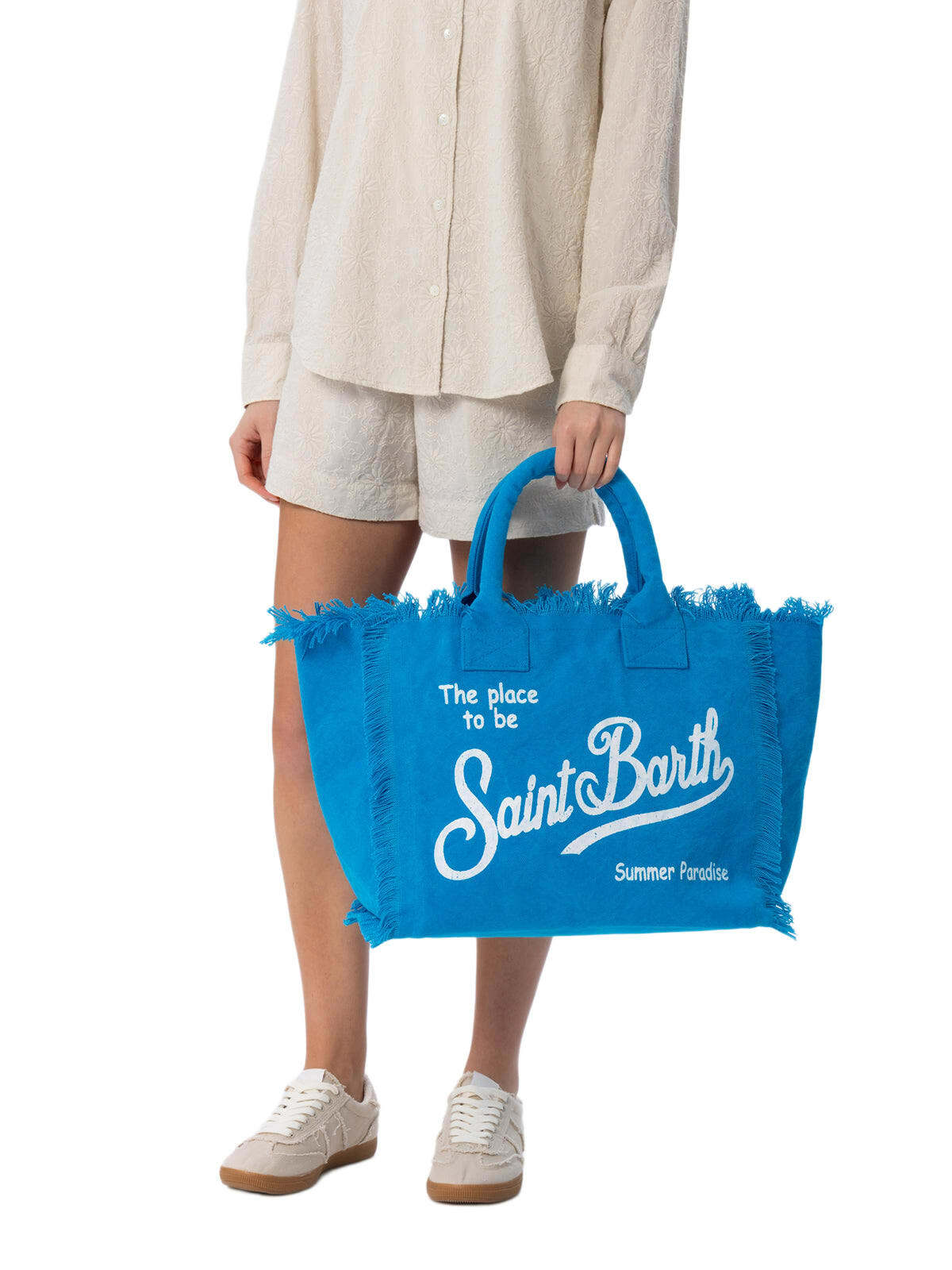 MC2 Saint Barth Light Blue Cotton Canvas Vanity Tote Bag