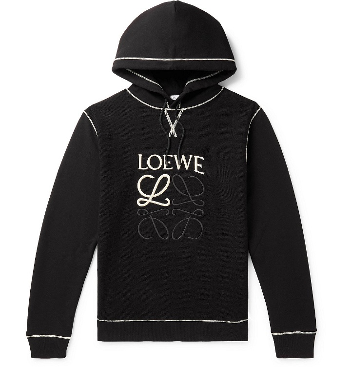 Photo: Loewe - Logo-Embroidered Cotton-Jersey Hoodie - Black
