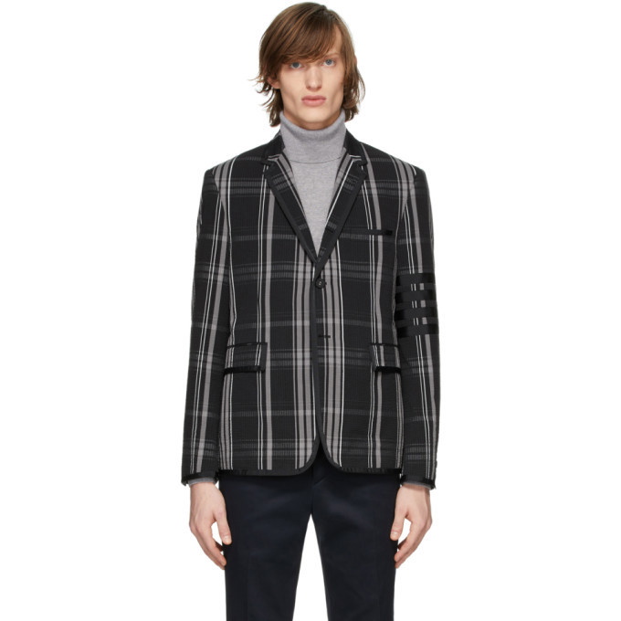 Photo: Thom Browne Black Seersucker Plaid Classic Blazer