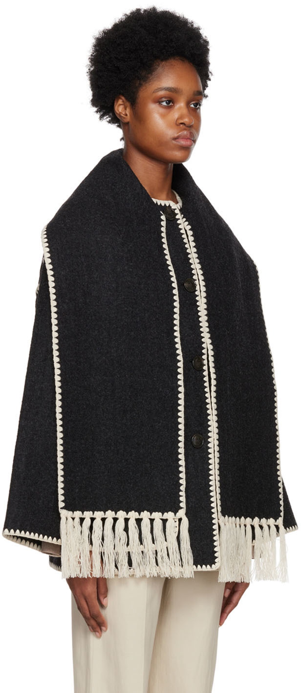 Embroidered scarf jacket dark grey mélange – Totême