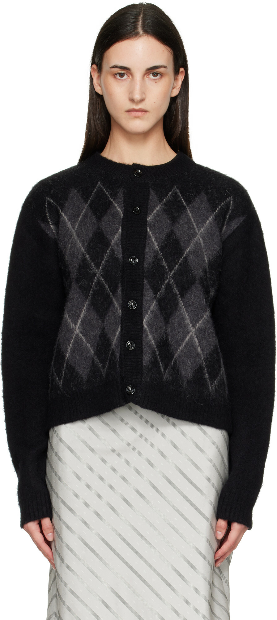 TONYWACK Black Brushed Argyle Cardigan