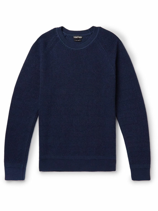 Photo: TOM FORD - Slim-Fit Ribbed Wool and Silk-Blend Sweater - Blue