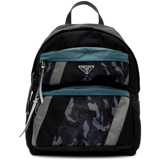 Photo: Prada Black and Blue Camouflage Backpack