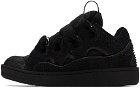 Lanvin Black Glitter Leather Curb Sneakers