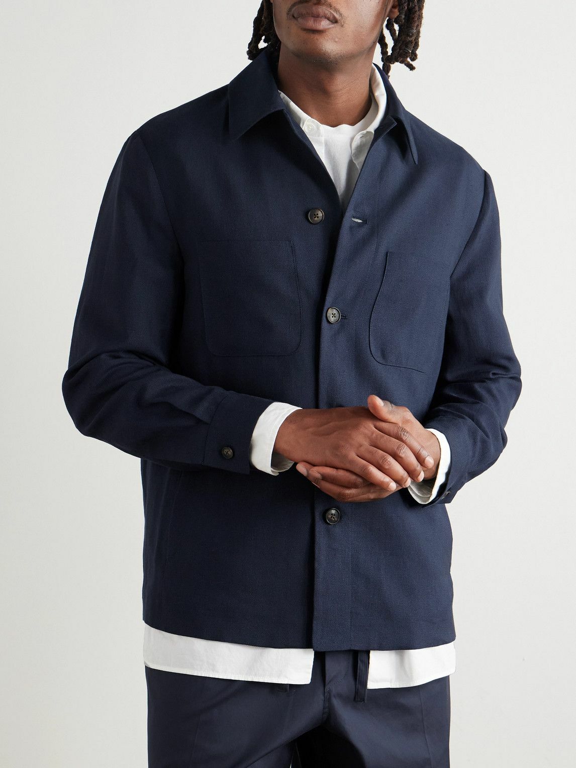UMIT BENAN - Jerome Linen and Wool-Blend Overshirt - Blue