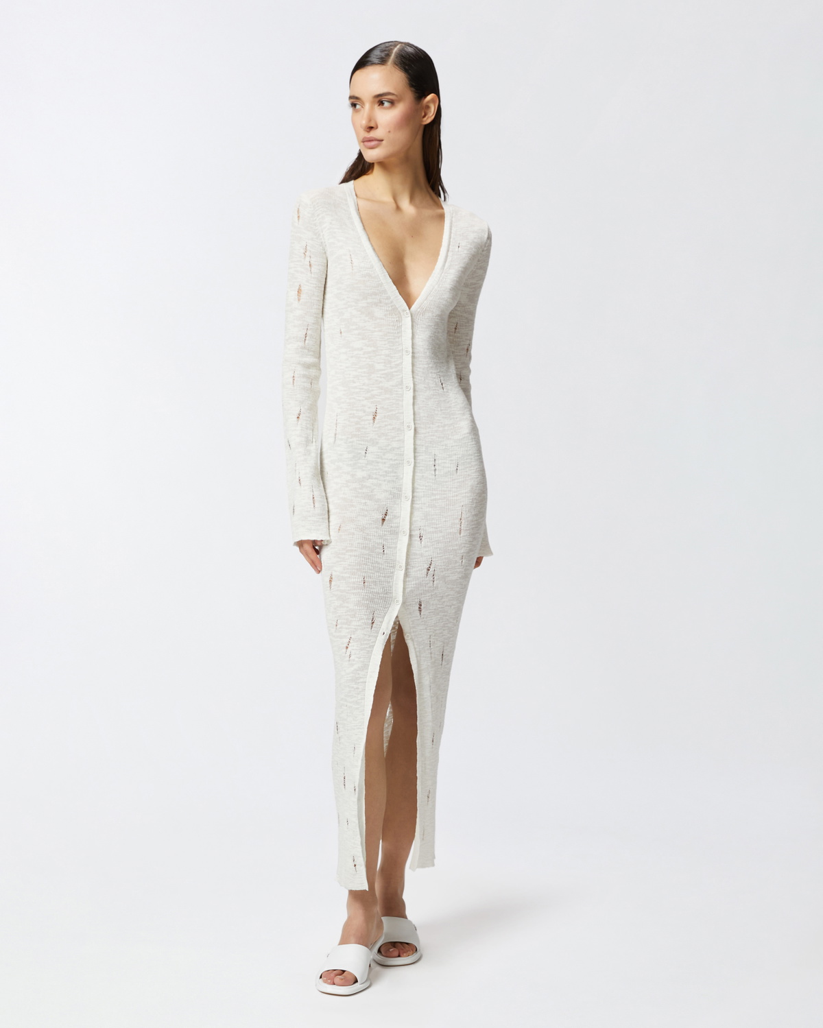 Pinko Long Cardigan Dress In Light Knit With Tears Snow White Pinko