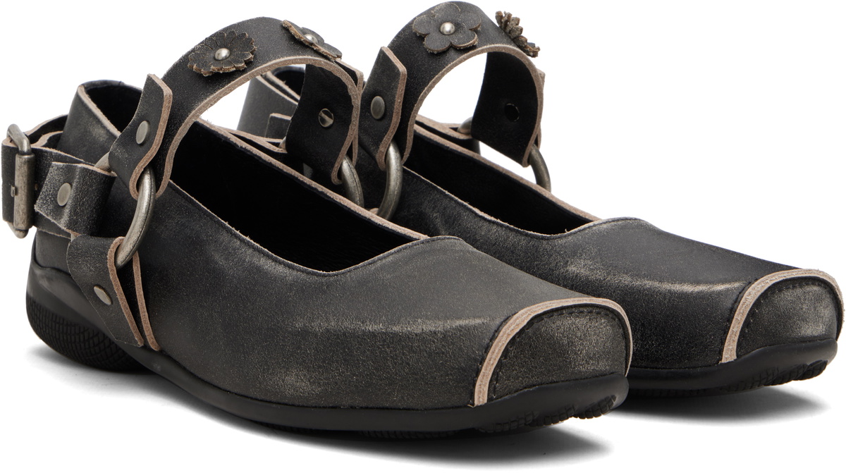 OPEN YY Gray Flower-Stud Ballerina Flats