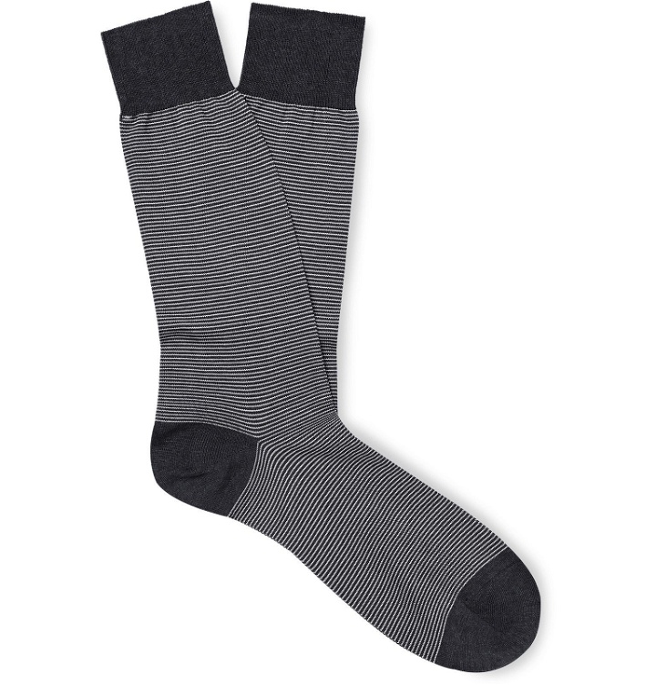 Photo: Pantherella - Seymour Striped Cotton-Blend Socks - Gray