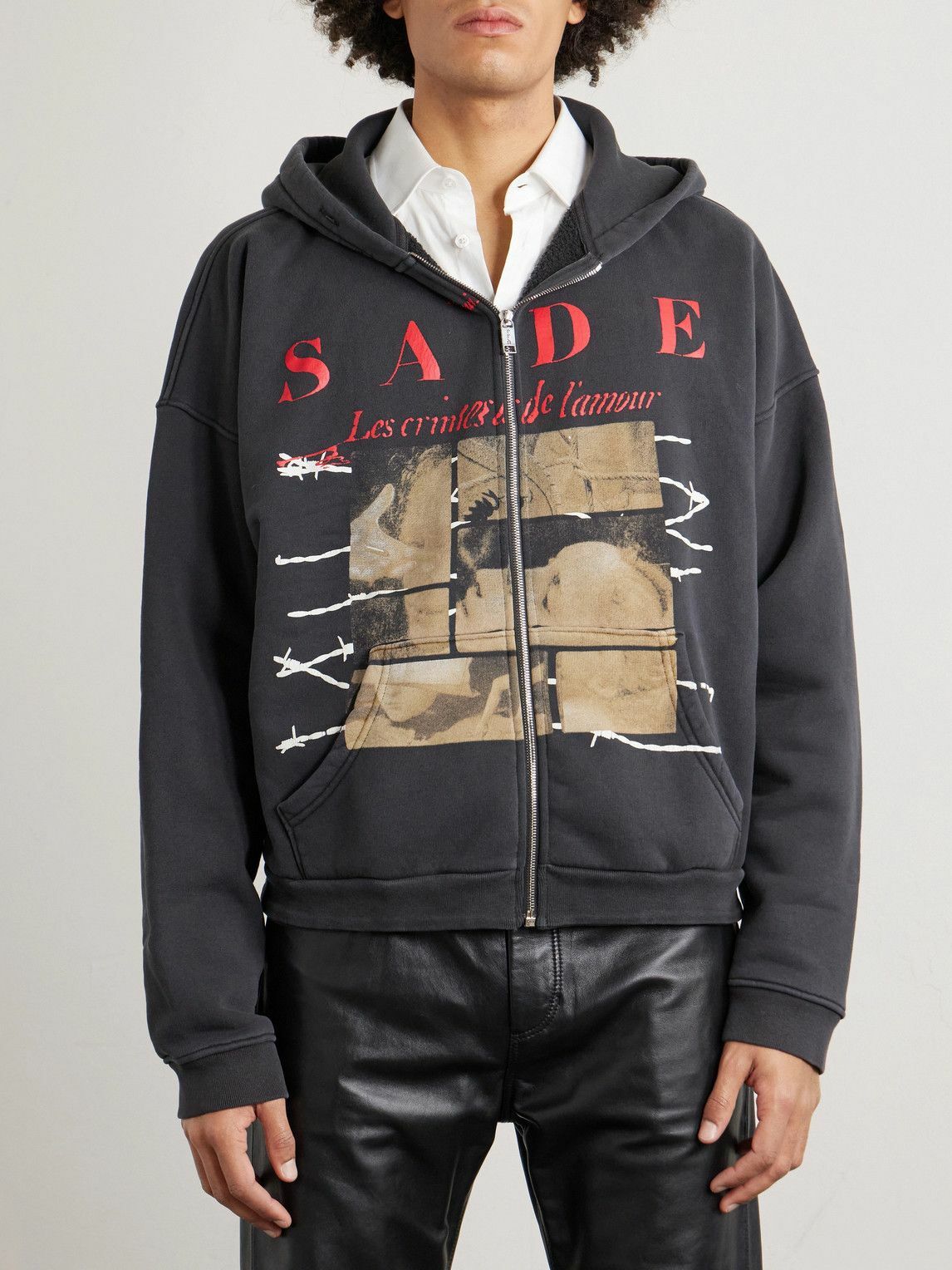 Enfants Riches Déprimés - Les Crimes De L'amour Printed Cotton-Jersey Zip-Up Hoodie - Black