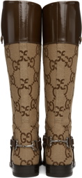 Gucci Beige & Brown Harness Knee-High Boots